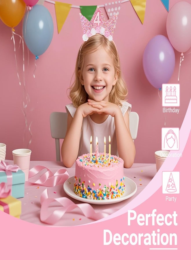 Papoopy Birthday Headband Crown with Sash for Party Decorations (Pink, 4th) - Image 4
